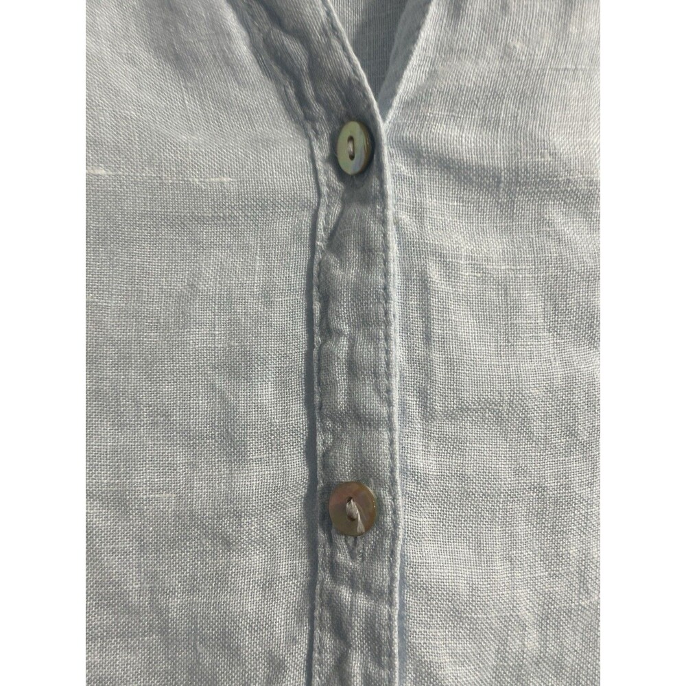 Sigrid Olsen Blue Linen Button Front Shirt Women's Large 3/4 Sleeve Lightweight - Picture 8 of 9